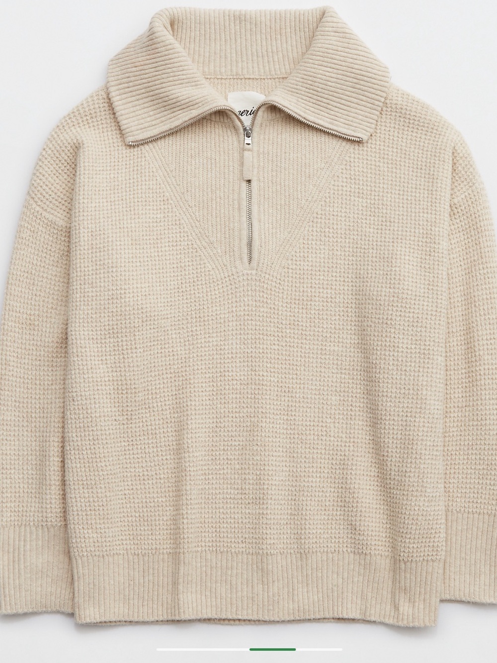 Aerie CozyUp Waffle Textured Quarter-Zip Sweater in Cream - Picture 3 of 11